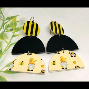 3/$20 Gnome honey bee leather dangle earrings
